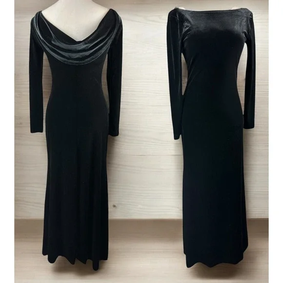 Vtg Lauren Ralph Lauren Velvet Black Maxi Dress Drape Back Evening Gown Medium - Picture 15 of 15